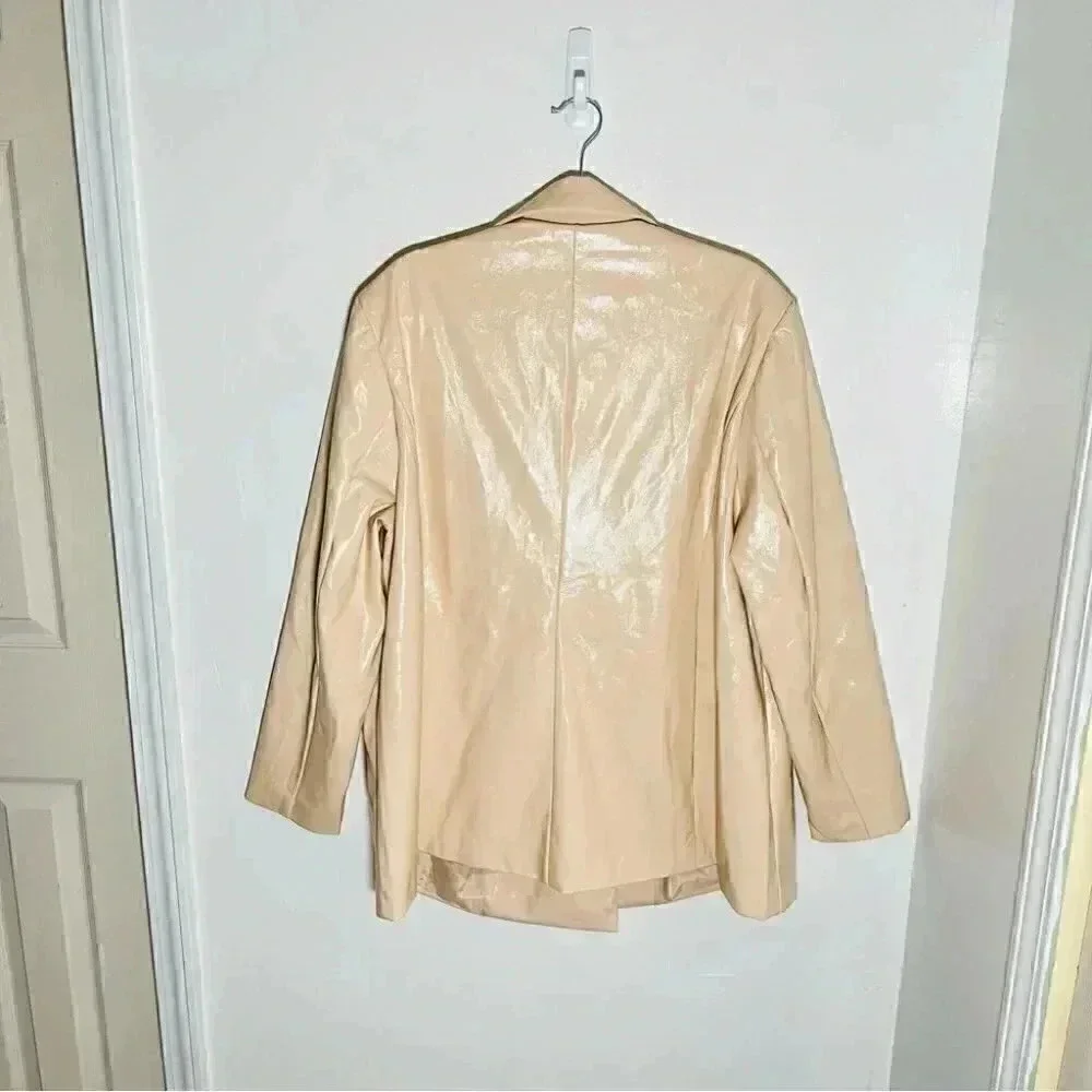 NWT Eloquii Patent Faux Leather Blazer Macadamia